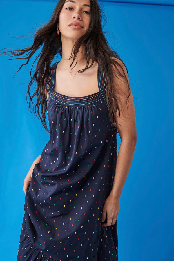 Kireina Lily Dress Navy with Embroidery