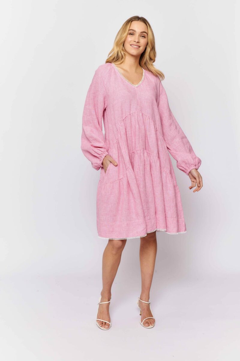 alessandra dresses baroque linen dress in pink houndstooth 31274059006006 scaled