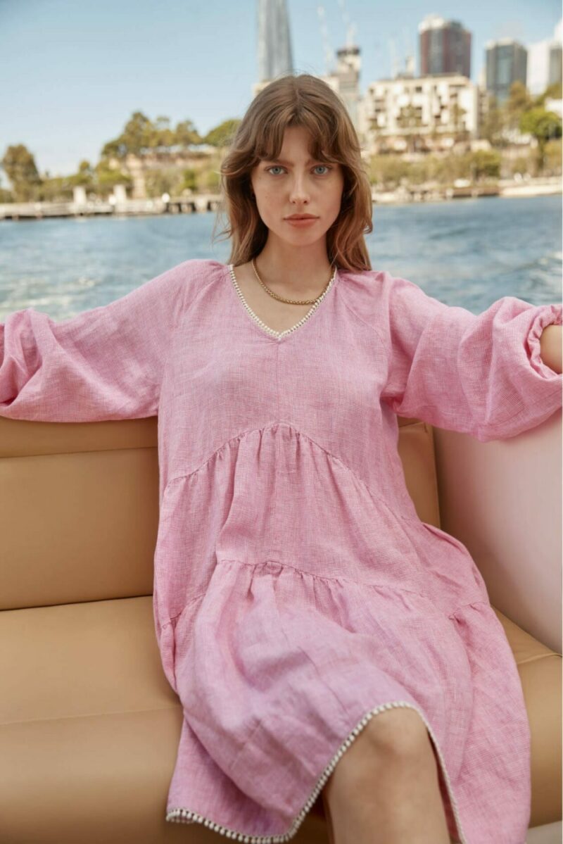 Alessandra Baroque Linen Dress