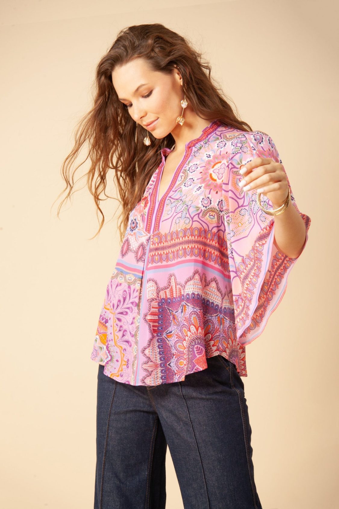 Hale Bob Janessa Silk Bell Sleeve Top - Thyme Clothing