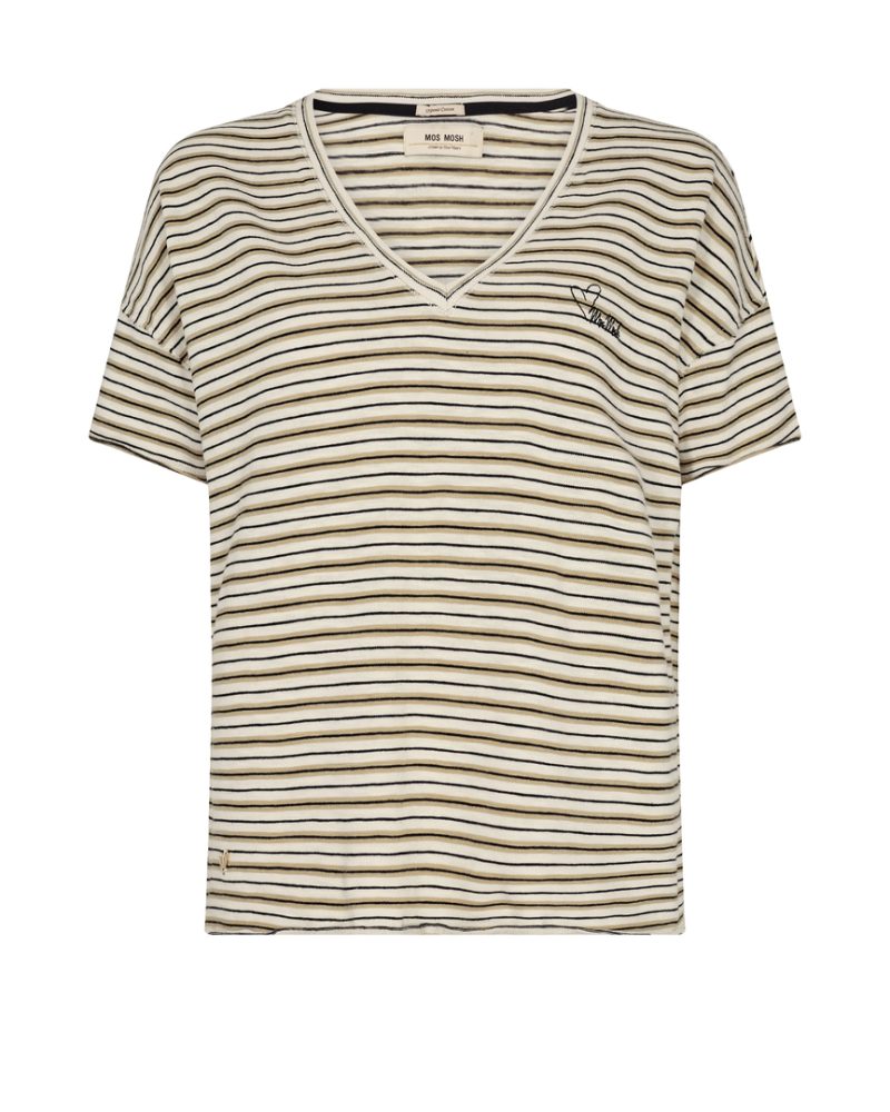 Glory V-SS Stripe Tee Birch Twill