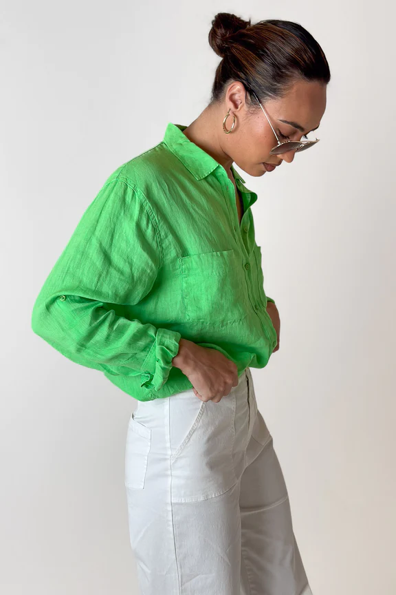 Hut Clothing Summer Green Boyfriend Linen Shirt