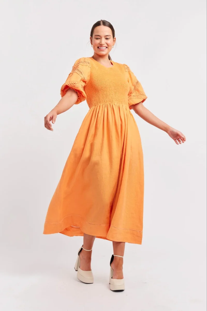 alessandra dresses claudia linen dress in marigold e1694996277109