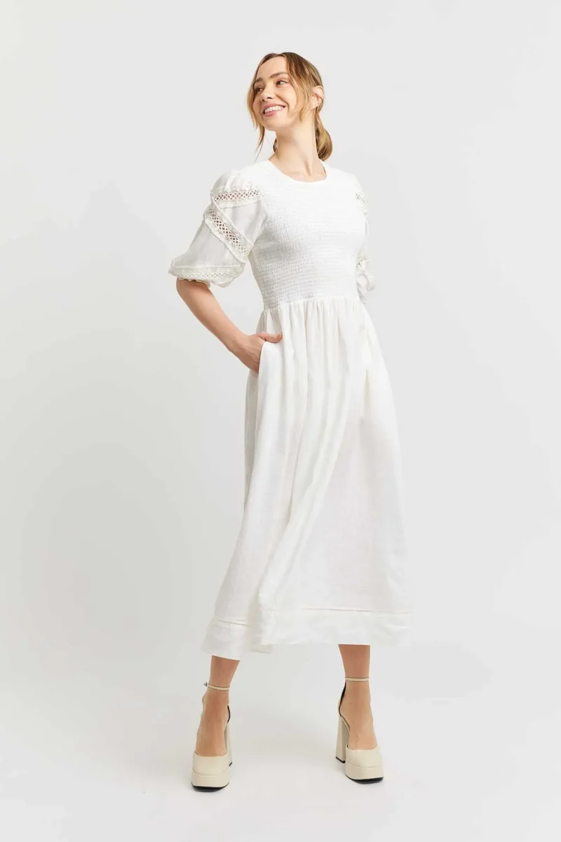 alessandra dresses claudia linen dress in white e1694995885511