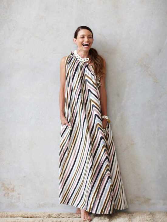 Natasha The Label Erica One Shoulder Maxi Dress Cirque Stripe Print