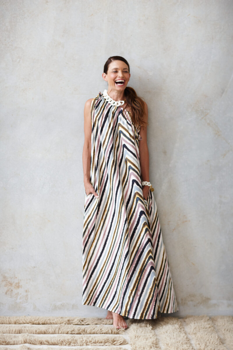Natasha The Label Erica One Shoulder Maxi Dress Cirque Stripe Print
