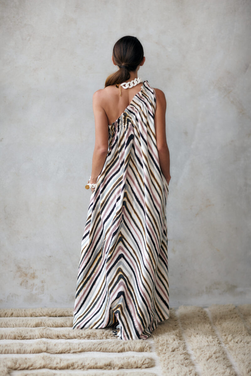 Natasha The Label Erica One Shoulder Maxi Dress Cirque Stripe Print - Image 2