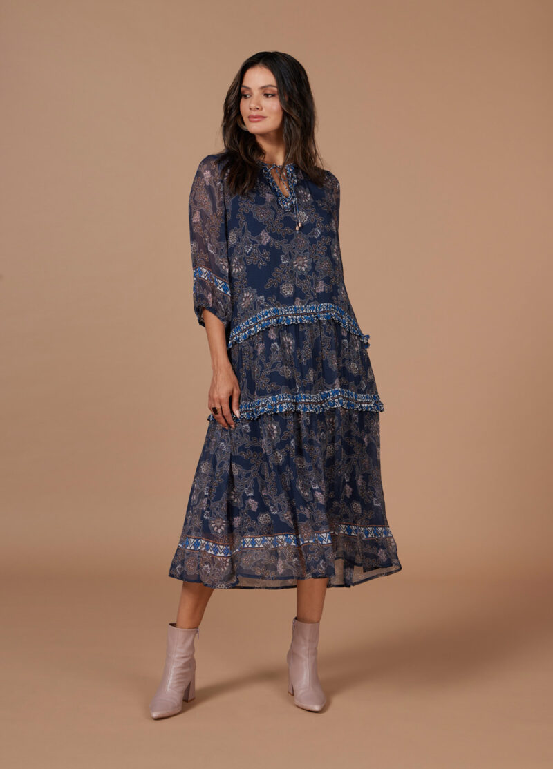 LS2415 Wood Craft Midi Dress Indigo Multi RRP 399 2