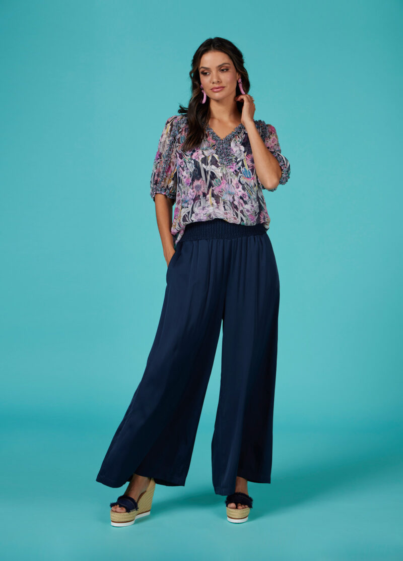 LS2425 Decoupage Top Indigo Multi RRP 299 LS2462 Luxe Pant Indigo RRP 499