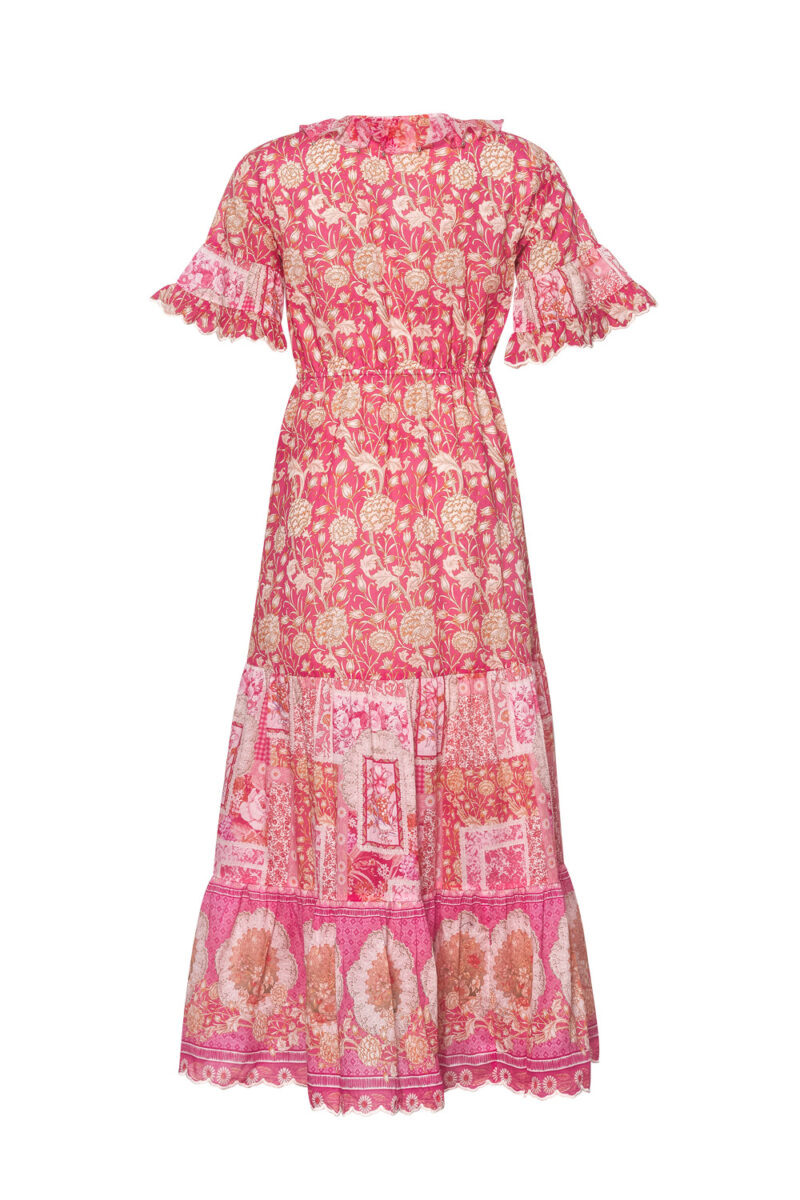 LS2453 Chantilly Midi Dress Hot Pink Multi BK 1