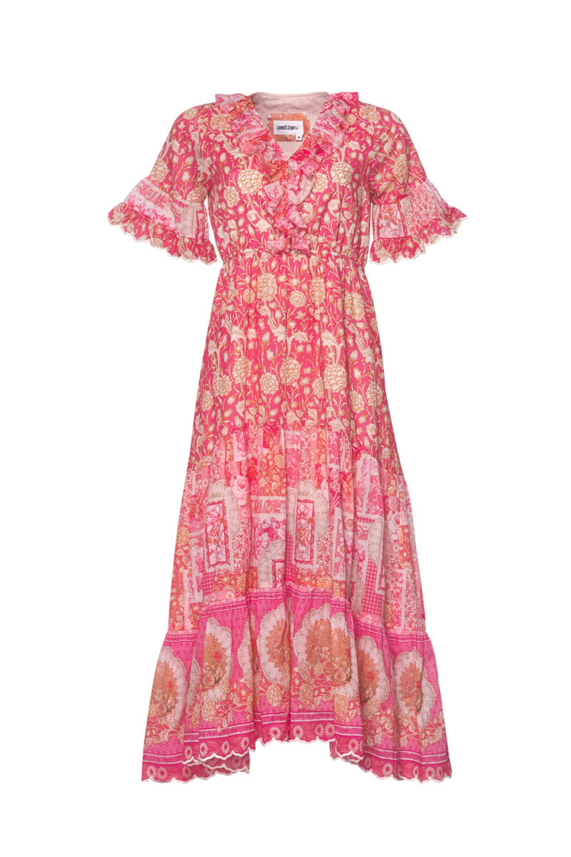 LS2453 Chantilly Midi Dress Hot Pink Multi FR 1