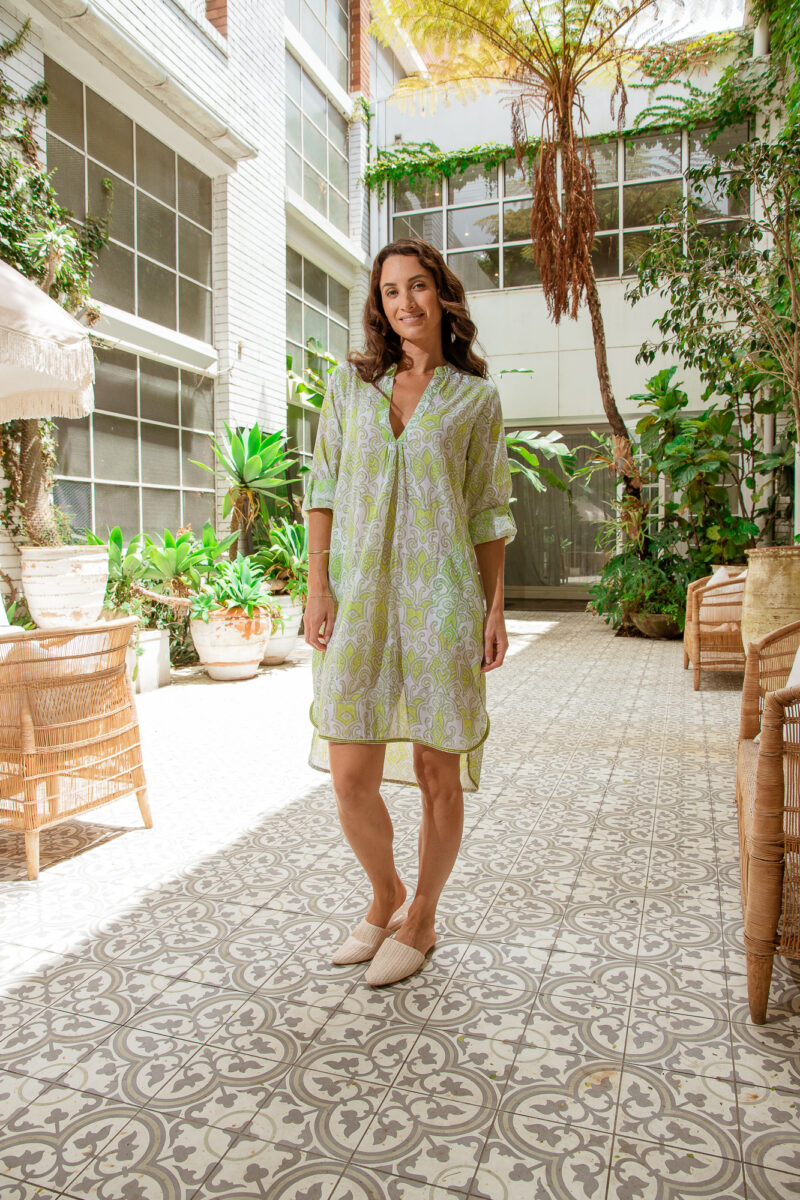 Azure and Indigo Soiree Samode Shirt Dress Lime - Image 6