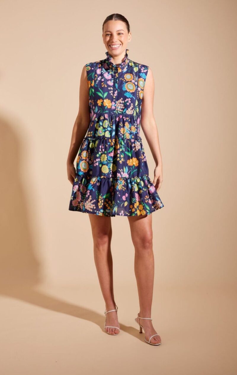 Alessandra Modena Cotton Silk Dress Rosa Garden Print