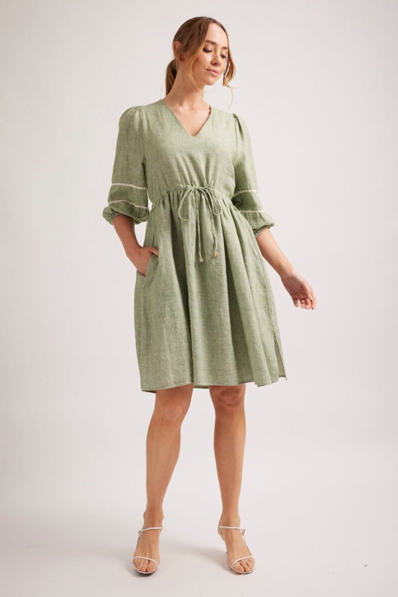 alessandra dresses ada linen dress in olive houndstooth 43567792128294