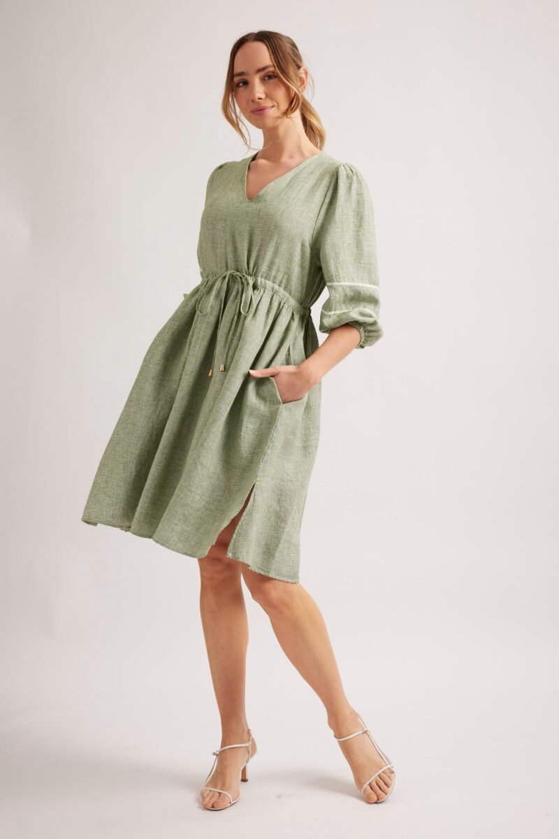 alessandra dresses ada linen dress in olive houndstooth 43567792324902 e1702959385838