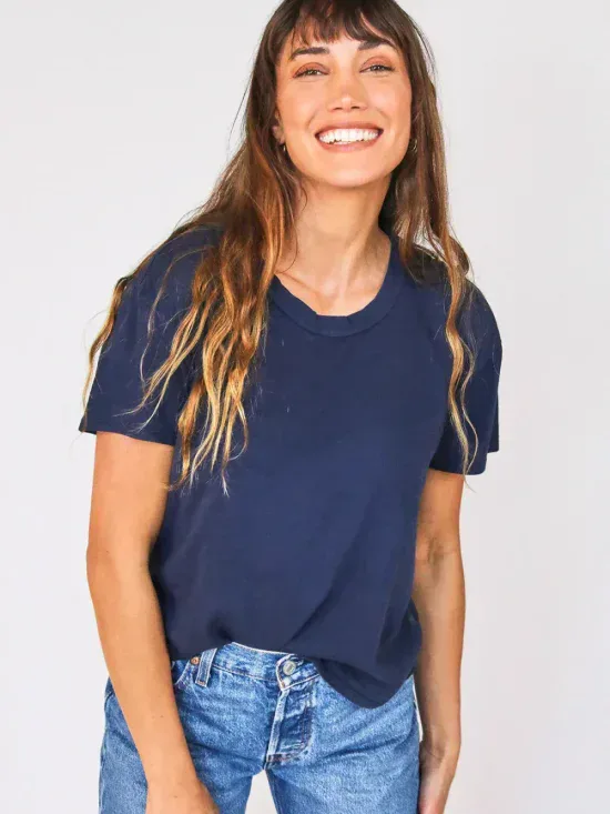 Perfect White Tee Harley Boxy Crew Navy