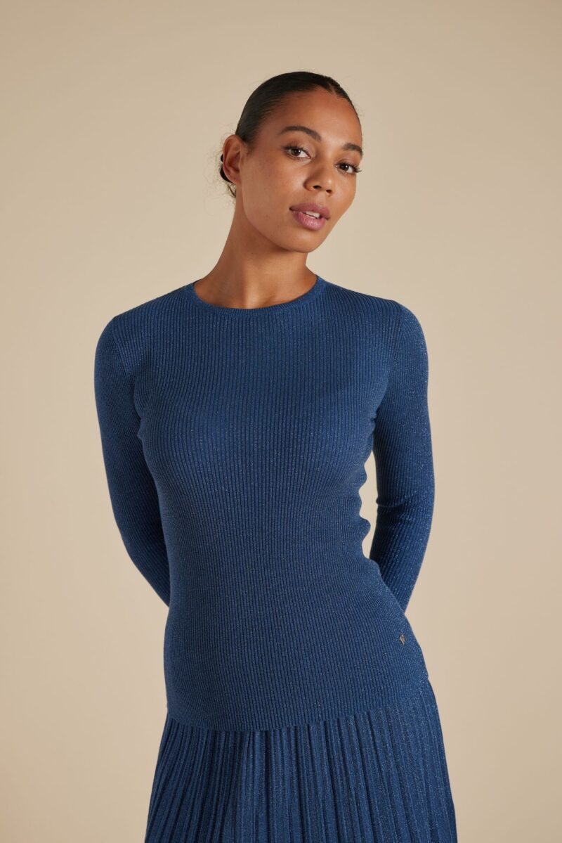 Alessandra Marley Lurex Knit Top Bluesteel - Image 2