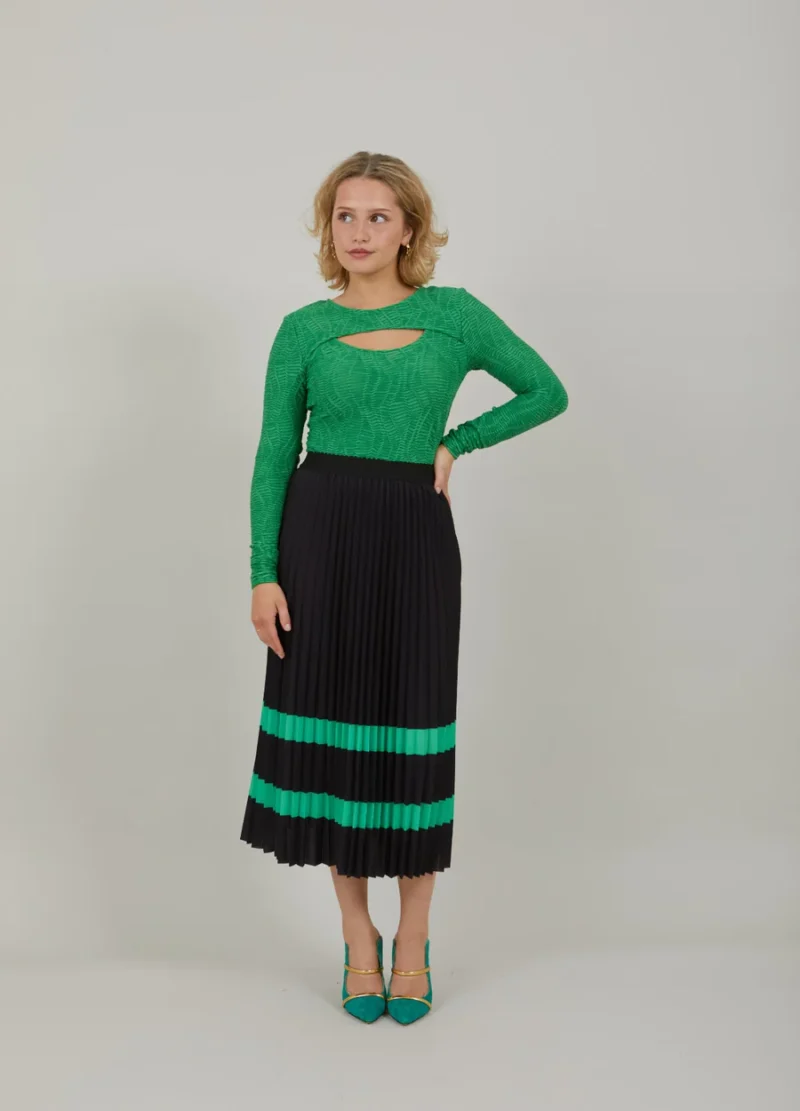 PLEATED SKIRT WITH STRIPES Skirt 234 4412 Black green stripe 108