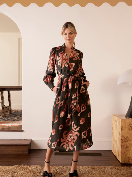 The Dreamer Label Alisha Ikat Dress Charcoal