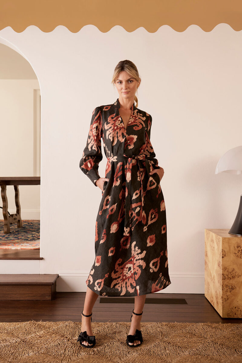 The Dreamer Label Alisha Ikat Dress Charcoal