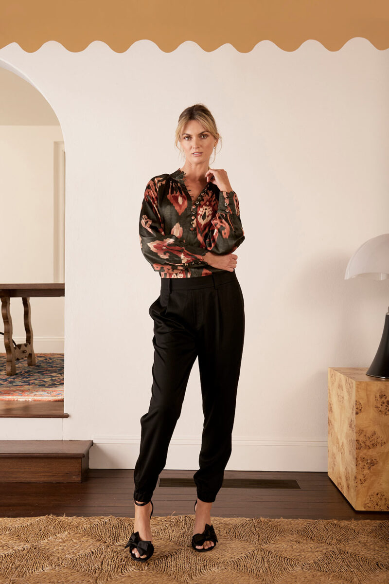 The Dreamer Label Dara Ikat Silk Blouse Charcoal - Image 4