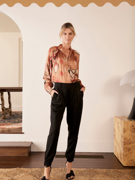 The Dreamer Label Dara Ikat Silk Blouse Toffee