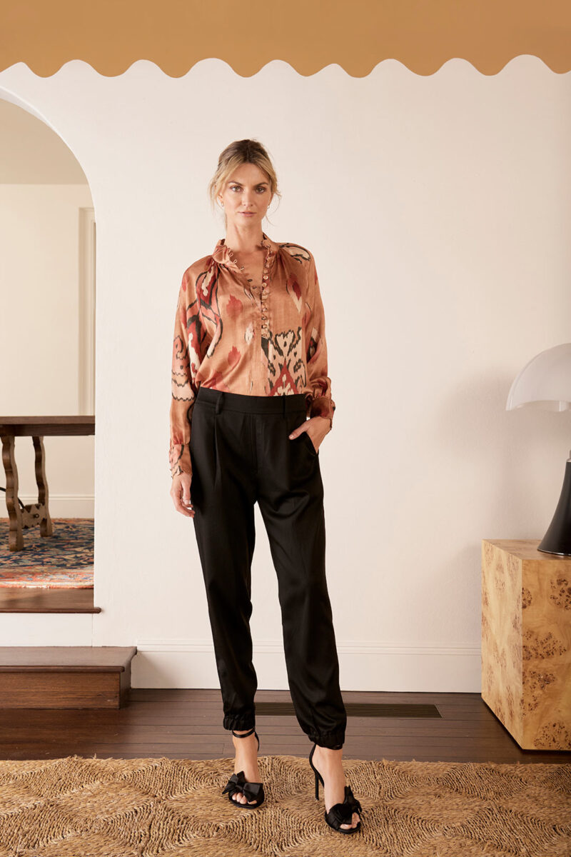 The Dreamer Label Dara Ikat Silk Blouse Toffee - Image 2
