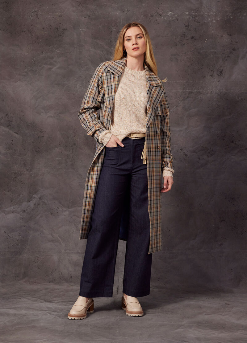 LS2614 Greta Coat Blue Plaid RRP 569 LSK455 Bella Sweater Sand Multi RRP 279 LS2604 Ursula Pant Indigo Denim RRP 329