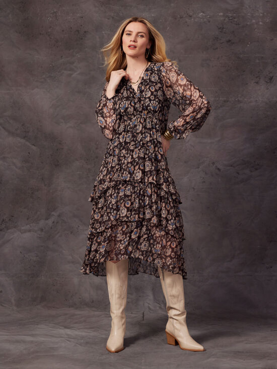 Loobie's Story Black Multi Margaret Midi Dress