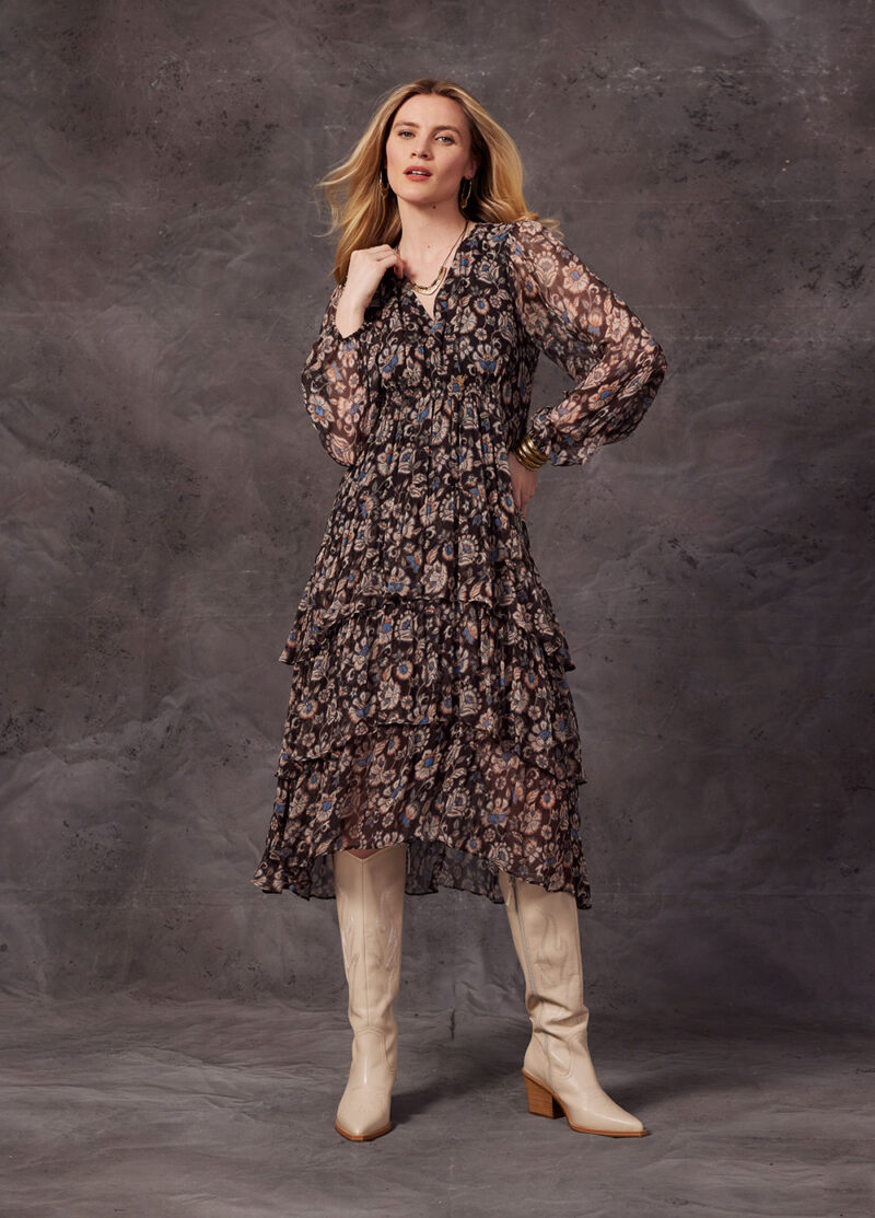Loobie's Story Black Multi Margaret Midi Dress