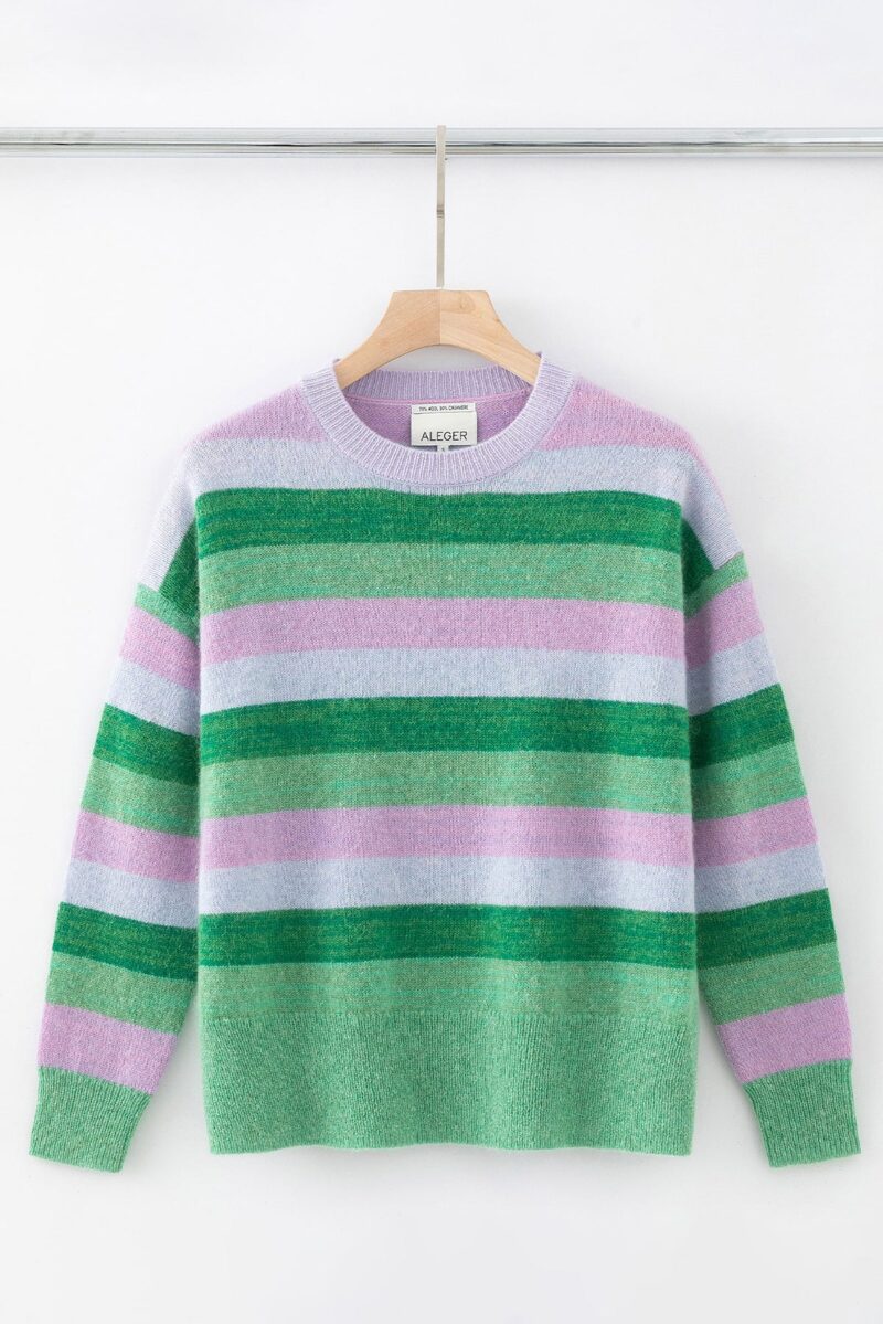 Aleger Cashmere Blend Multi Stripe Mohair Crew Neck Knit N.118 Absenthe