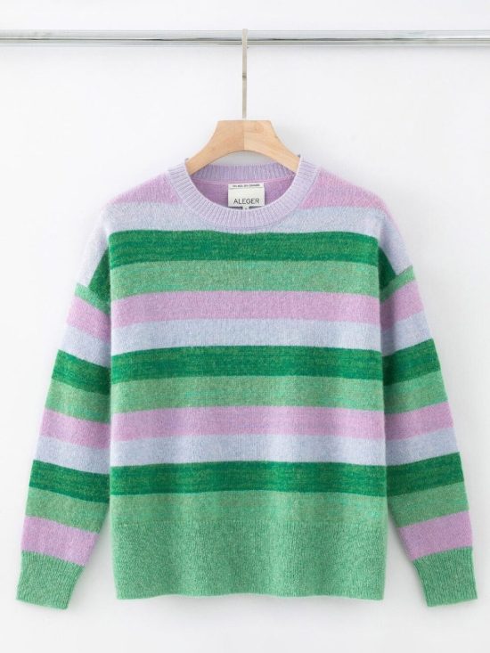 Aleger Cashmere Blend Multi Stripe Mohair Crew Neck Knit N.118 Absenthe