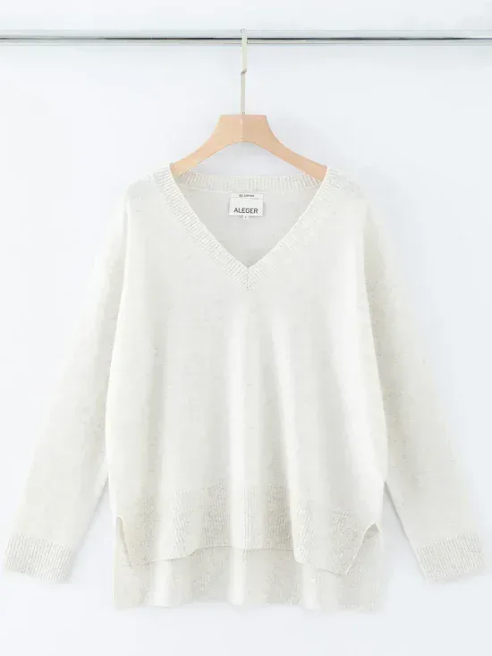Aleger 100% Cashmere Oversized High Low V Neck Knit N.21