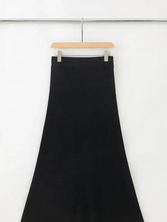 Aleger Cashmere Blend Ribbed Slip Skirt N.28 Black