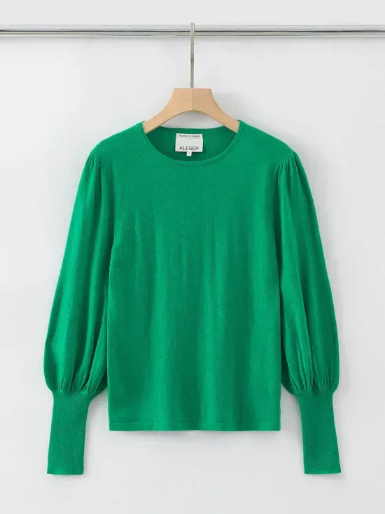 Aleger Cashmere Blend Bell Sleeve Crew Neck Knit N.33 Kelly Green