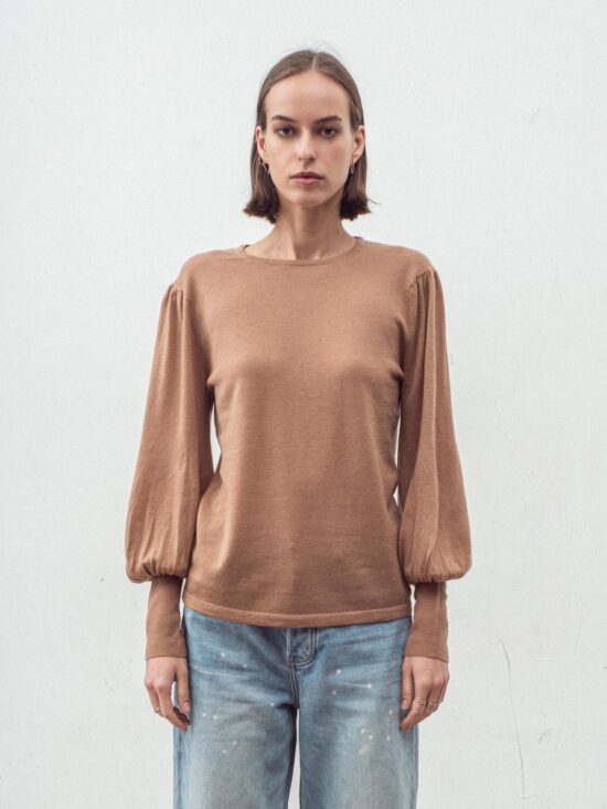 Aleger Cashmere Blend Bell Sleeve Crew Neck Knit N.33 Spice