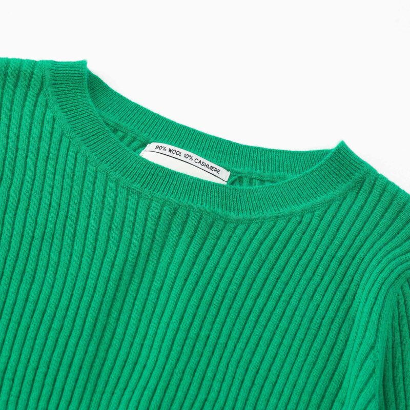 Aleger Cashmere Blend Skinny Rib Keyhole Back Crew Knit N.78 Kelly Green - Image 4