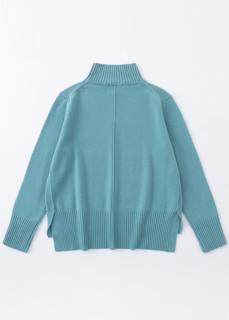 Aleger Cashmere Blend Mini Cable Funnel Neck Knit N.93 Sicily Blue - Image 2
