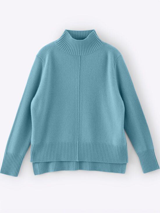 Aleger Cashmere Blend Mini Cable Funnel Neck Knit N.93 Sicily Blue