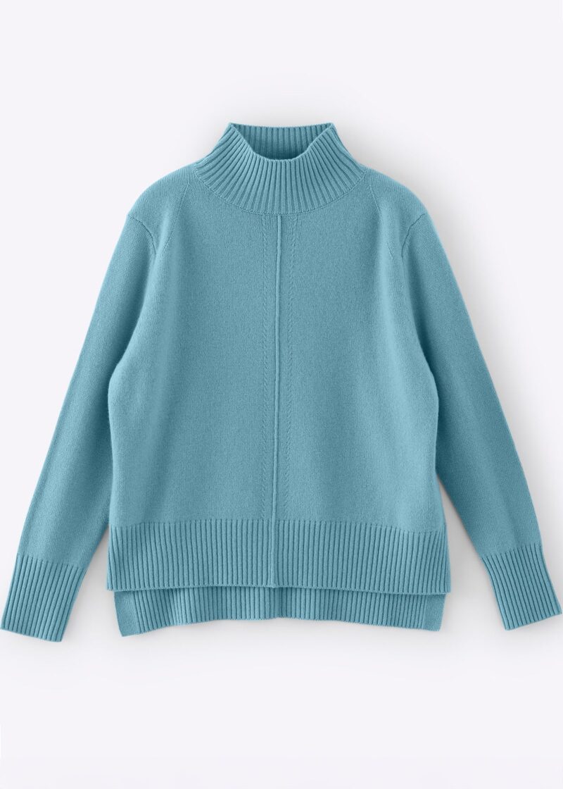 Aleger Cashmere Blend Mini Cable Funnel Neck Knit N.93 Sicily Blue