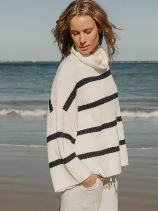 Talamaya Divine Stripe Rib Pullover Vanilla/Starling