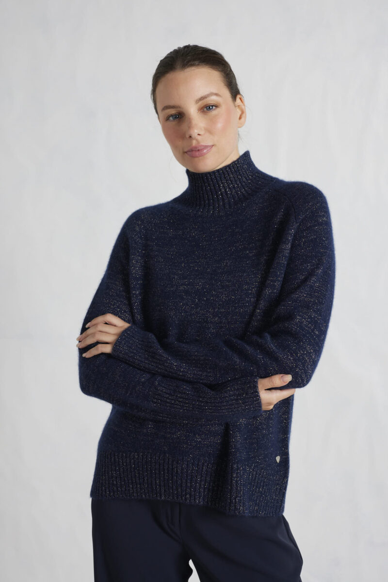 Alessandra Fifi Polo Cashmere Sweater in Navy Lurex - Image 5