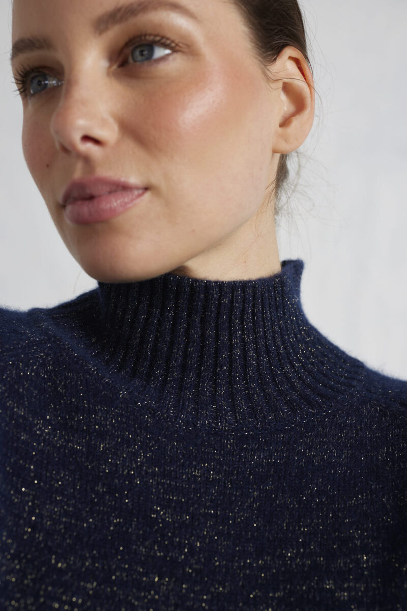 Alessandra Fifi Polo Cashmere Sweater in Navy Lurex - Image 3