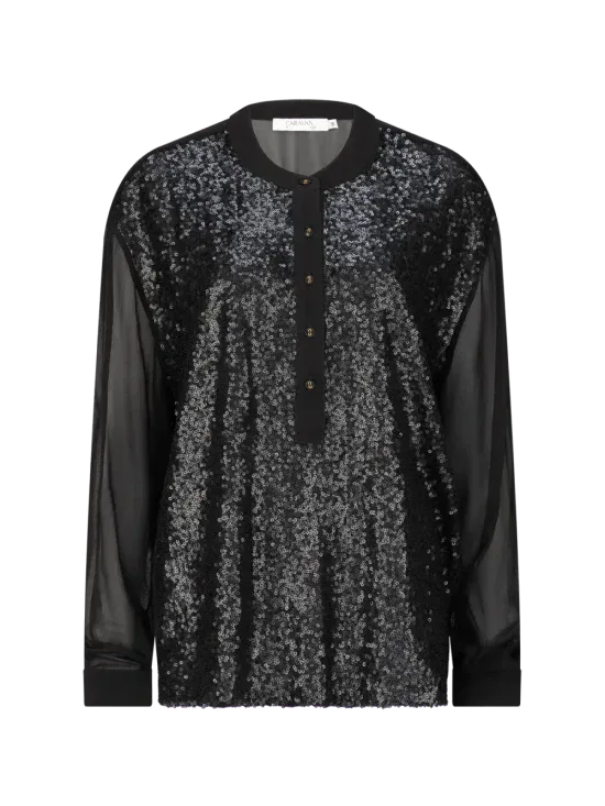 Caravan & Co Sequin Tuxedo Shirt Black