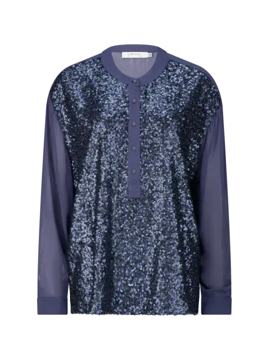 Caravan & Co Sequin Tuxedo Shirt Midnight