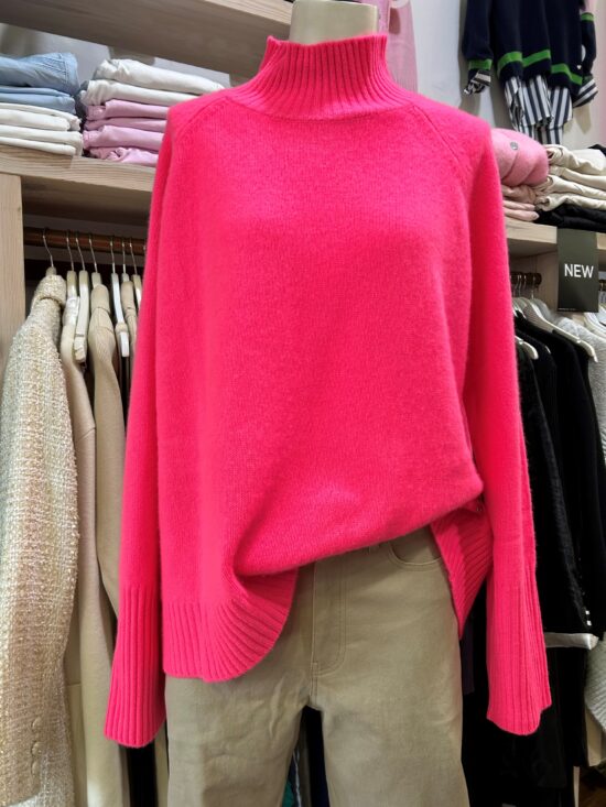 Alessandra Fifi Polo Cashmere Sweater in Electric Pink