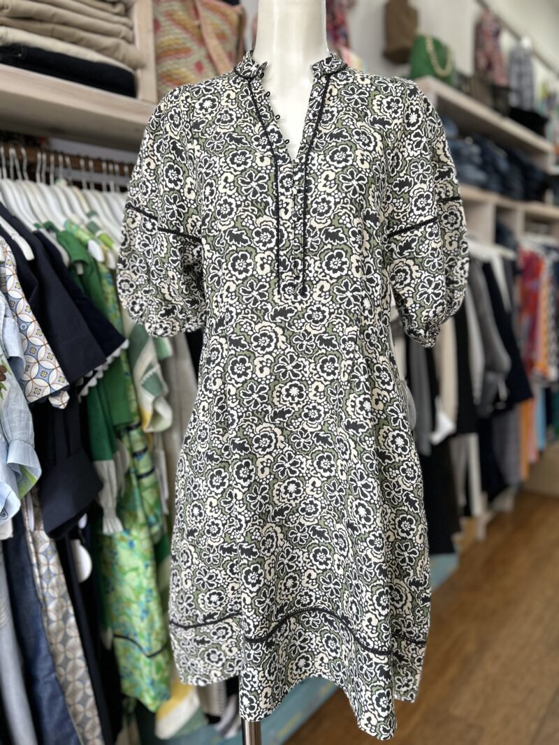 Alessandra Genevieve Linen Dress Black Raya Print