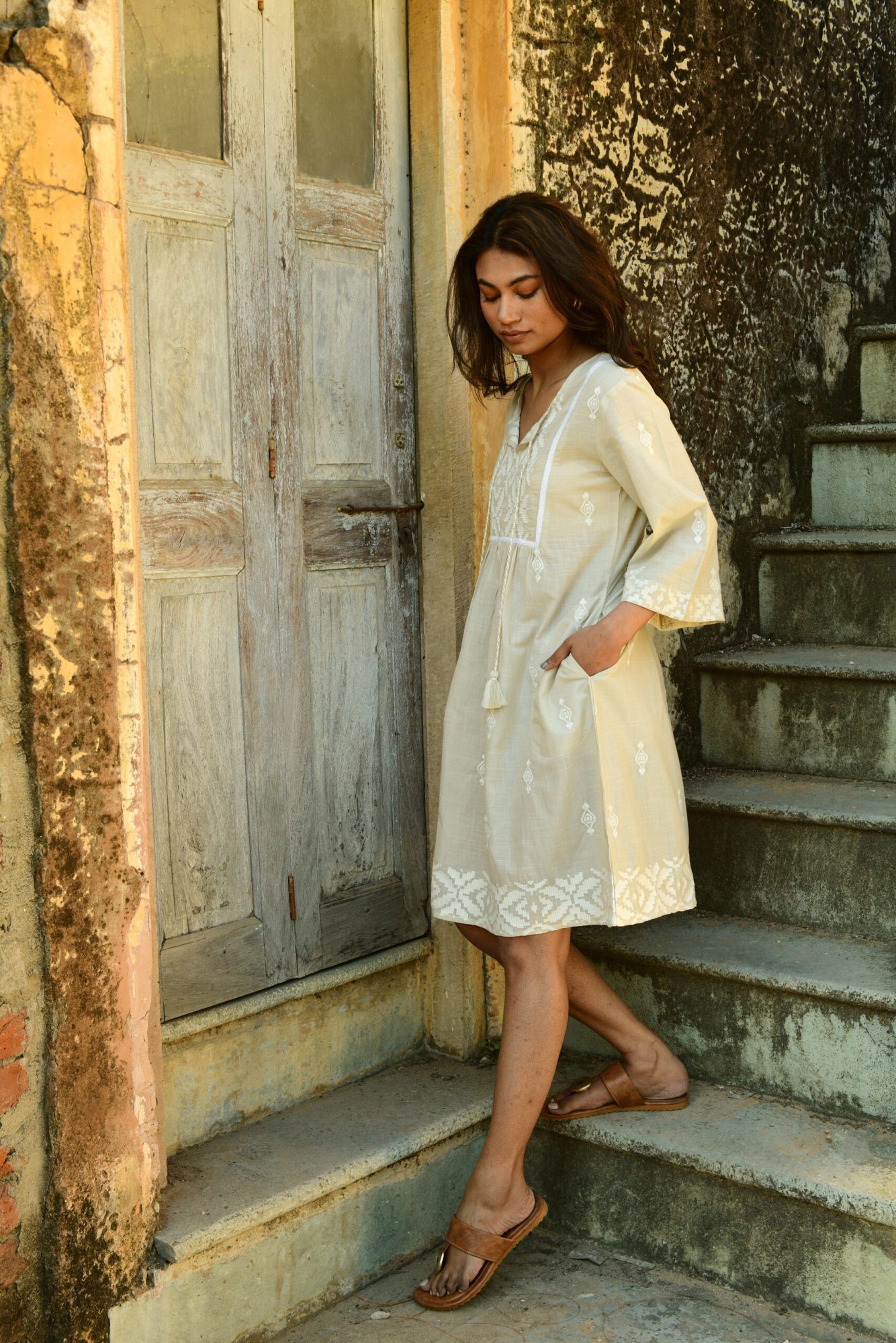 Azure and Indigo Folk Dress Oat - Image 3