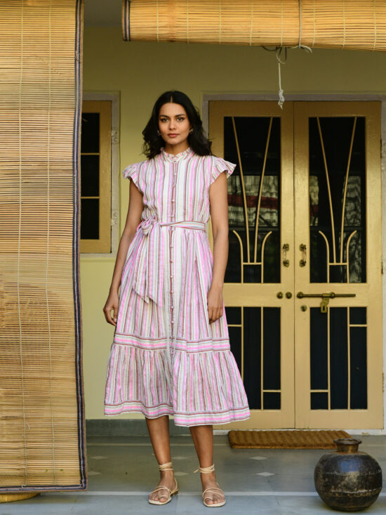 Azure and Indigo Kos Midi Dress Pink Multi