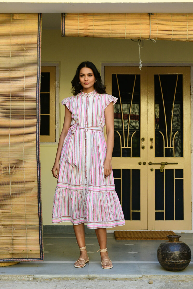 Azure and Indigo Kos Midi Dress Pink Multi